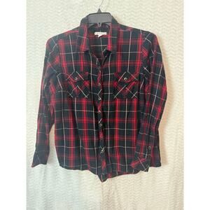 Red and Black plaid button-down shirt with silver, Size L Westport 1962